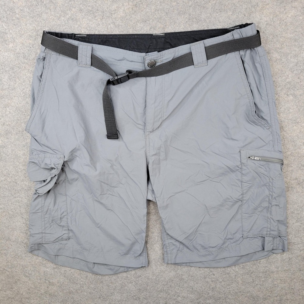 Columbia Shorts Mens 34 Gray Quick Dry Belted Cargo‎ Hiking Zip Pocket Lined